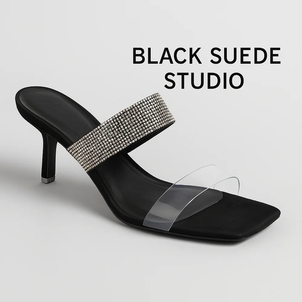 Black Suede Studio Sparkle Heels – Sack 5th  Designer Sandals Luxe Glam Size 6 5